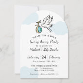 Cute Stork Holding World Going Away Einladung (Vorderseite)