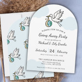 Cute Stork Holding World Going Away Einladung