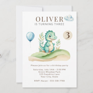 Cute Storybook Dinosaur Birthday Party Invitation Einladung