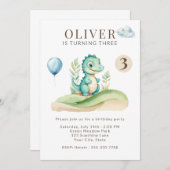 Cute Storybook Dinosaur Birthday Party Invitation Einladung (Vorne/Hinten)