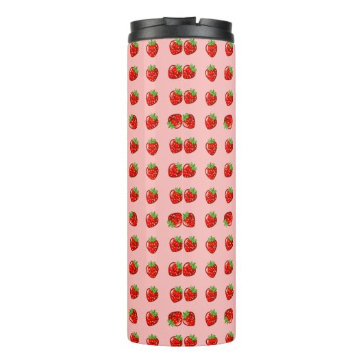 Cute Strawberries Pattern – Adorable Fruit  Thermosbecher (Rückseite)