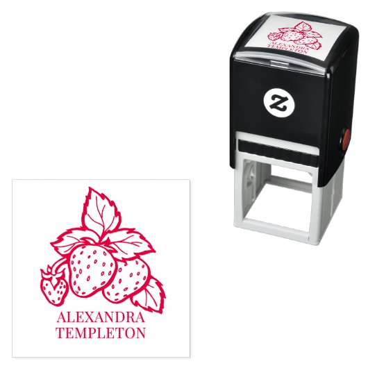 Cute Strawberries with Leaves Name Permastempel (Beispiel)