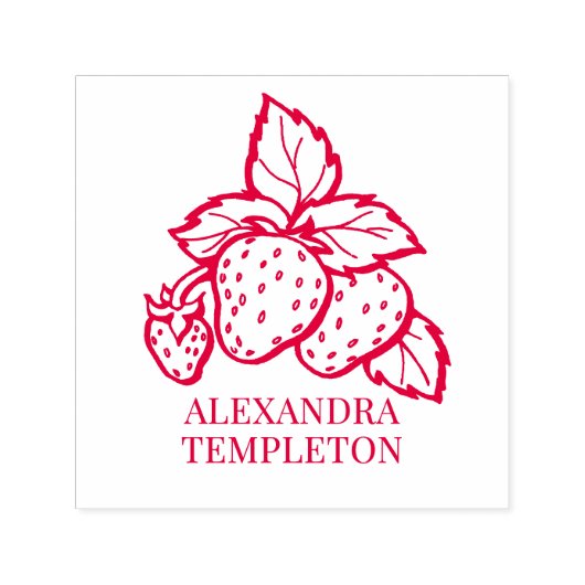Cute Strawberries with Leaves Name Permastempel (Design)