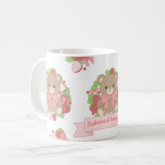 Cute Strawberry Bear Birthday Mug Kaffeetasse (Vorderseite Links)