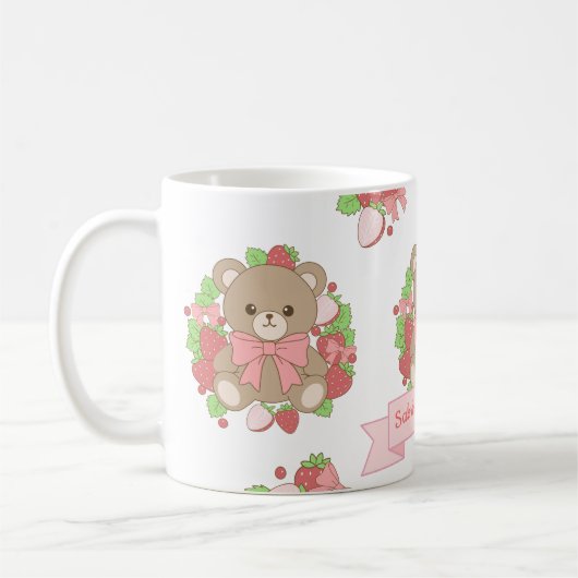 Cute Strawberry Bear Birthday Mug Kaffeetasse (Links)
