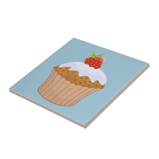 Cute Strawberry Bun Blue Fliese (Seite)