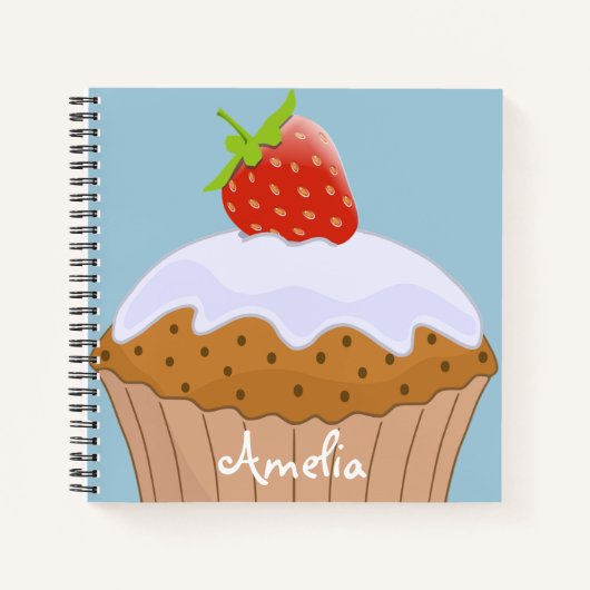 Cute Strawberry Bun Personalised Blue Notizblock (Vorderseite)