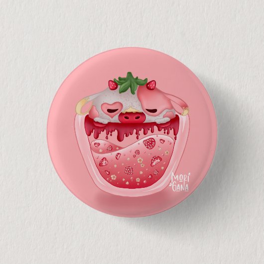 Cute Strawberry Button – Pink Design (Vorderseite)