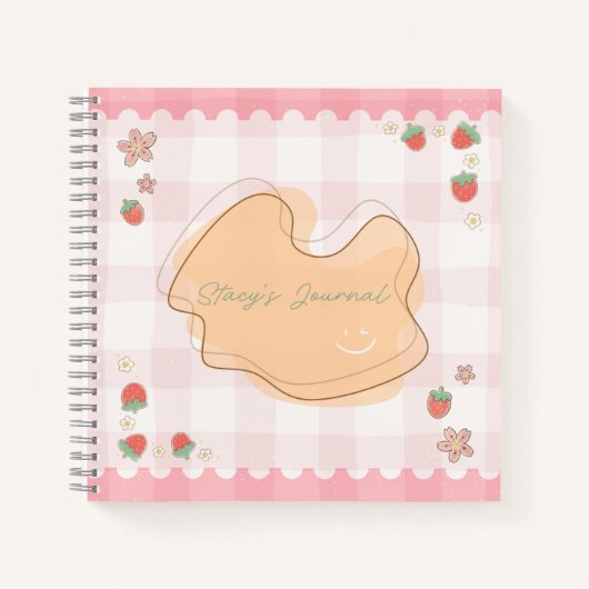 Cute Strawberry Checkered Personalized Journal Notizblock (Vorderseite)