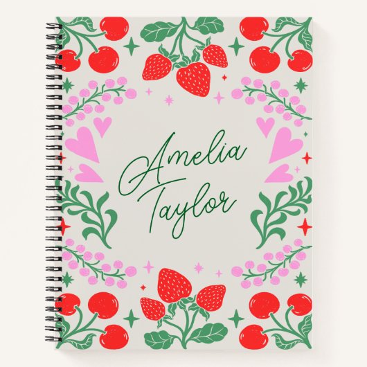 Cute Strawberry Cherry Aesthetic Personalized Name Notizblock (Vorderseite)