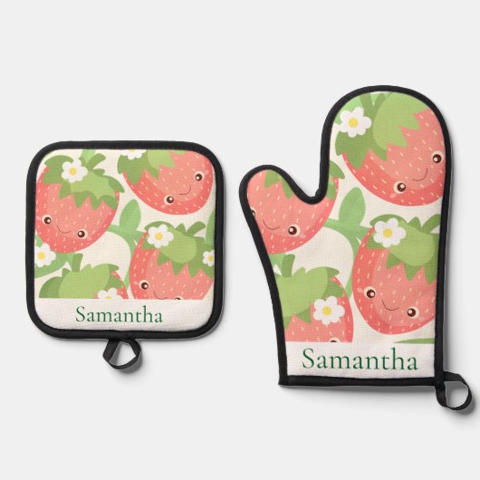 Cute Strawberry Garden  Ofenhandschuh & Topflappen-Set (Vorderseite)