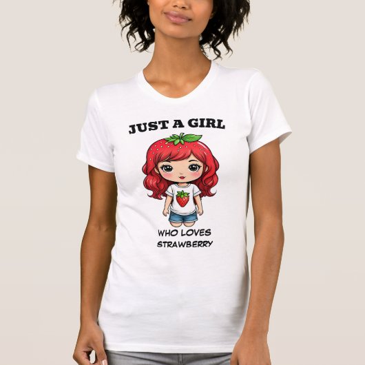 Cute Strawberry Girl Kawaii Art T-Shirt (Vorderseite)
