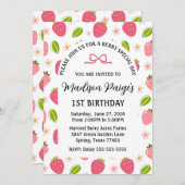 Cute Strawberry Pink Girls 1st Birthday Invitation Einladung (Vorne/Hinten)