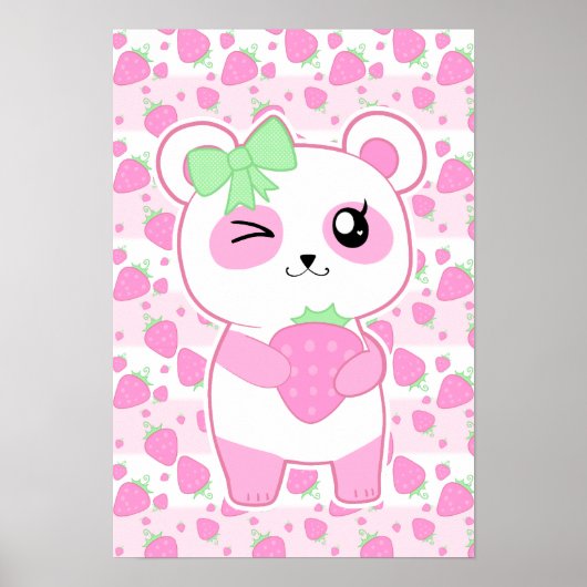 Cute Strawberry pink Kawaii Panda bear Poster (Vorne)