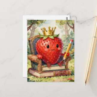 Cute Strawberry Royalty on a Book Throne Postkarte