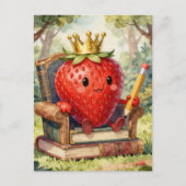 Cute Strawberry Royalty on a Book Throne Postkarte (Vorderseite)