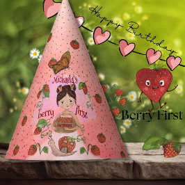 Cute Strawberry Snail & Girl First Birthday Party Partyhütchen