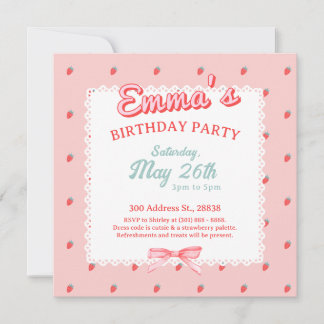 Cute Strawberry Square Invitation Einladung