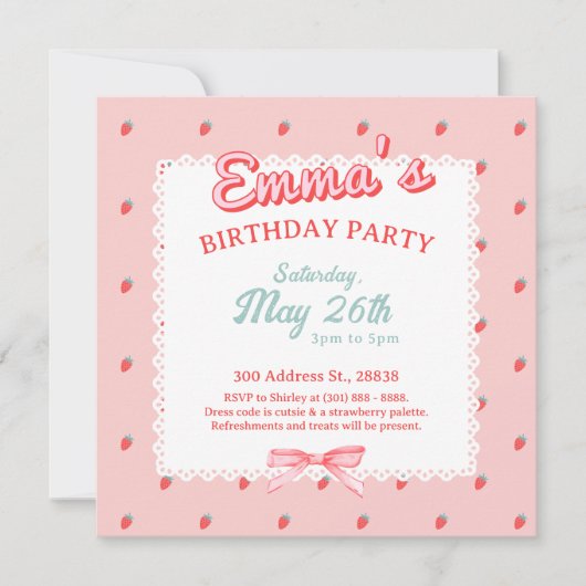 Cute Strawberry Square Invitation Einladung (Vorderseite)