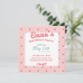 Cute Strawberry Square Invitation Einladung (Stehend Vorderseite)