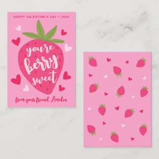 Cute Strawberry Sweet Berries Hearts Valentines Mitteilungskarte