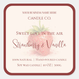 Cute Strawberry - Sweet Valentine Candle Label Quadratischer Aufkleber