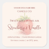 Cute Strawberry - Sweet Valentine Candle Label Quadratischer Aufkleber (Vorderseite)