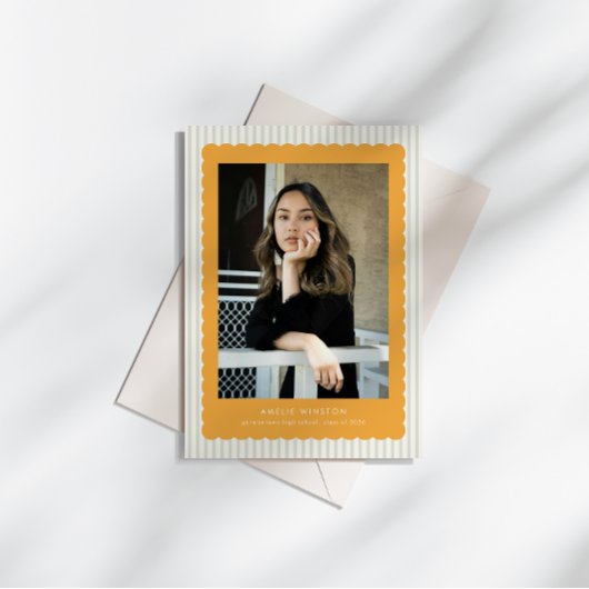 Cute Stripes Scallops Border Grad Announcement Einladung