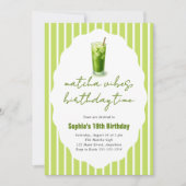 Cute Stripes Wavy Matcha 19th Birthday Party Einladung (Vorderseite)