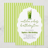 Cute Stripes Wavy Matcha 19th Birthday Party Einladung (Vorne/Hinten)
