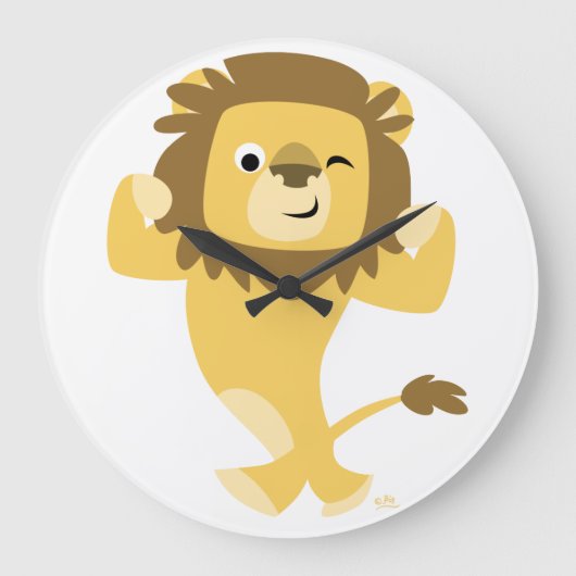 Cute Strong Cartoon Lion Plate Große Wanduhr (Vorderseite)