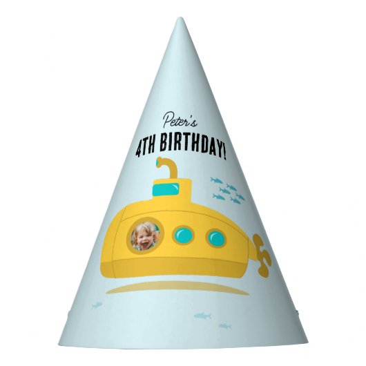 Cute Submarine Deep Sea Birthday Kids Photo Partyhütchen (Vorderseite)