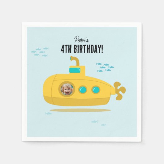 Cute Submarine Deep Sea Birthday Kids Photo Serviette (Vorderseite)