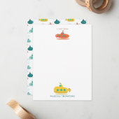 Cute Submarine Nautical Deep Sea Fish Kids Mitteilungskarte (Vorderseite/Rückseite Beispiel)