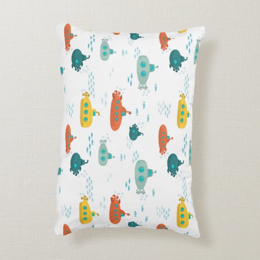 Cute Submarine Nautical Deep Sea Fish Pattern Dekokissen (Rückseite(Vertikal))