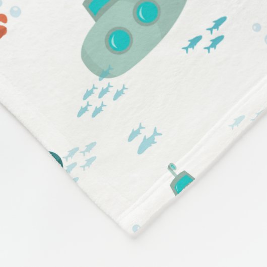 Cute Submarine Nautical Deep Sea Fish Pattern Fleecedecke (Ecke)