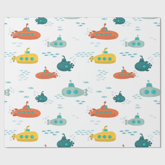 Cute Submarine Nautical Deep Sea Fish Pattern Geschenkpapier (Flach)