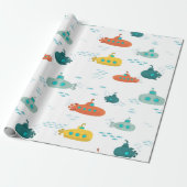 Cute Submarine Nautical Deep Sea Fish Pattern Geschenkpapier (Ungerollt)