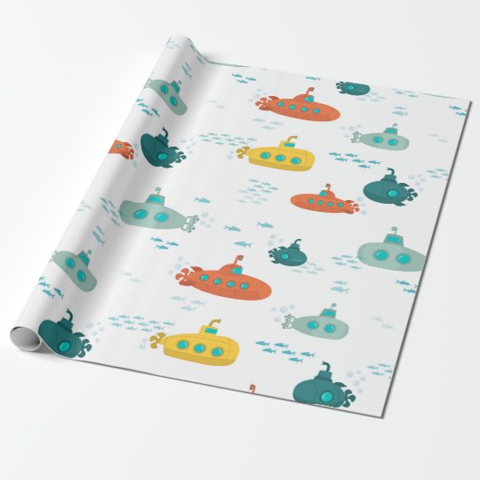 Cute Submarine Nautical Deep Sea Fish Pattern Geschenkpapier (Ungerollt)