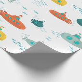 Cute Submarine Nautical Deep Sea Fish Pattern Geschenkpapier (Ecke)