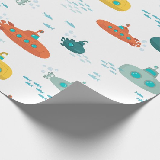 Cute Submarine Nautical Deep Sea Fish Pattern Geschenkpapier (Ecke)