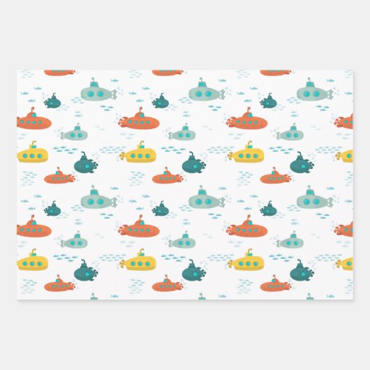 Cute Submarine Nautical Deep Sea Fish Pattern Geschenkpapier Set (Vorderseite 2)
