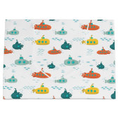 Cute Submarine Nautical Deep Sea Fish Pattern Große Geschenktüte (Vorderseite)