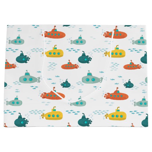 Cute Submarine Nautical Deep Sea Fish Pattern Große Geschenktüte (Vorderseite)