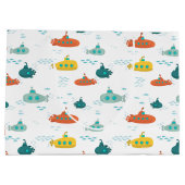 Cute Submarine Nautical Deep Sea Fish Pattern Große Geschenktüte (Rückseite)