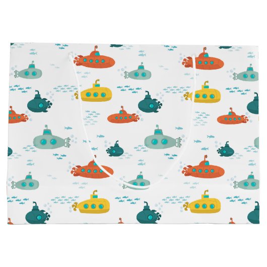 Cute Submarine Nautical Deep Sea Fish Pattern Große Geschenktüte (Rückseite)