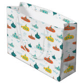 Cute Submarine Nautical Deep Sea Fish Pattern Große Geschenktüte (Rückseite Schrägansicht)