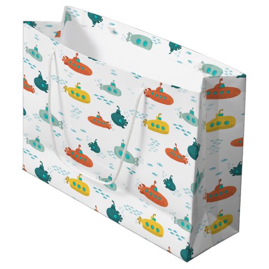 Cute Submarine Nautical Deep Sea Fish Pattern Große Geschenktüte (Vorderseite Schrägansicht)