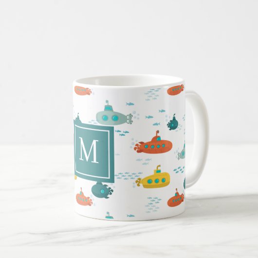 Cute Submarine Nautical Deep Sea Fish Pattern Kaffeetasse (VorderseiteRechts)