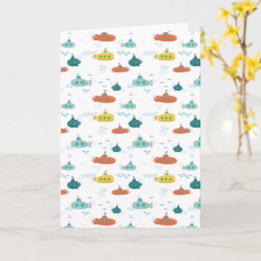 Cute Submarine Nautical Deep Sea Fish Pattern Karte (Gelbe Blume)